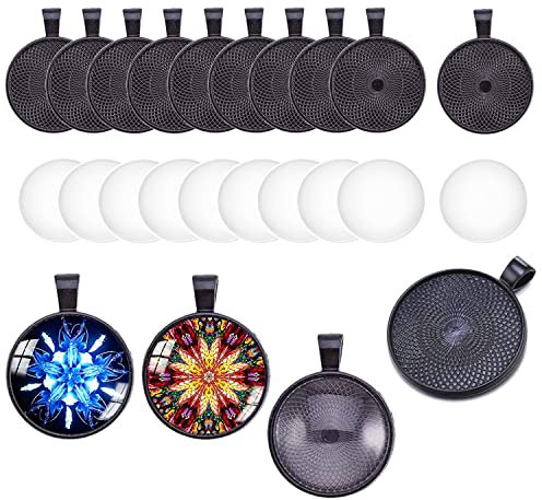 HERZWILD Runde Lünette Anhänger Tabletts, Legierung Blank Lünette Anhänger Tabletts Durchmesser mit transparentem Glas (black)