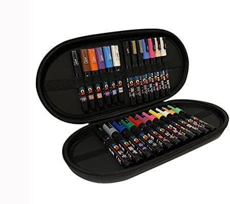 Posca Permanent-Marker auf Wasserbasis, mit Premium-Reiseetui für Kunst und Handwerk, vielseitig einsetzbar auf Holz, Metall, Papier, Karton, Glas, Stoff und Stein, Set mit 24 leuchtenden Farben