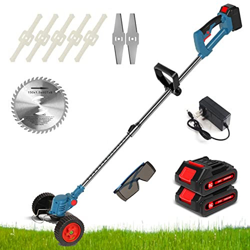 Coupe-Bordure/Dresse-Bordure Électrique sans Fil À Batterie 21V Et Chargeur Tondeuses À Gazon Legers avec 3 Types De Lames pour Coupe De Gazon Et De Buissons Manche Télescopique