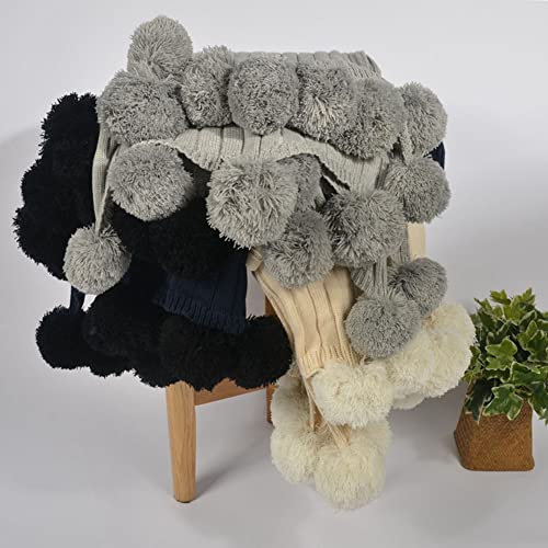 Reine Baumwolle Grob Strickdecke mit Pom Dekorative Decke 150x200cm Bettdecke Quaste Bälle Überwurf Decke Kuscheldecke Couchdecke