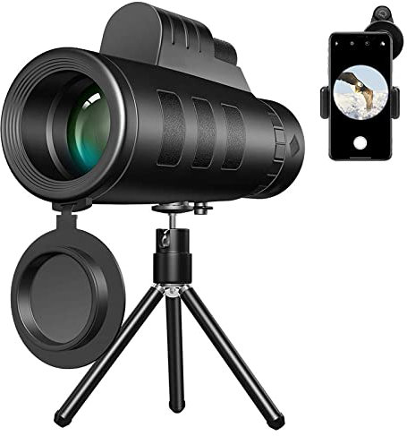 iFCOW Telescopio monoculare con visione notturna, 80x100 zoom HD monoculare per smartphone con adattatore per telefono per birdwatching caccia escursionismo concerto