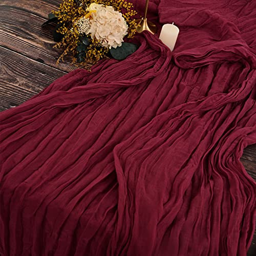 2 Stück Seihtuch-Tischläufer Burgunder Rot,90 x 300 cm Rustikaler Gaze-Stoff Boho-Tischläufer Käsetuch Cheesecloth Tischläufer Hochzeit Tischdecke für Hochzeitsfeier Brautparty Tischdekoration