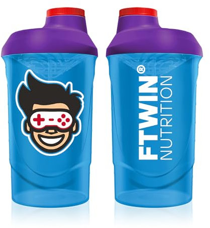 FTWIN Shaker - Pour les joueurs et les sportifs électroniques - 600 ml - Avec graduation de mesure et tamis - Anti-fuite - Sans BPA et DEHP (Funky Soul)