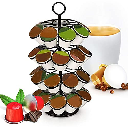 Kaffee-Kapselhalter,360 drehbaren Kaffee Kapselständer,Kaffeekapselhalter mit 4 Etagen,Kaffee-Kapsel-Spender,36 Kapseln,Gusseisen,Haltbar,Platz Sparende,schwarz (Kaffeekapseln sind nicht enthalten)