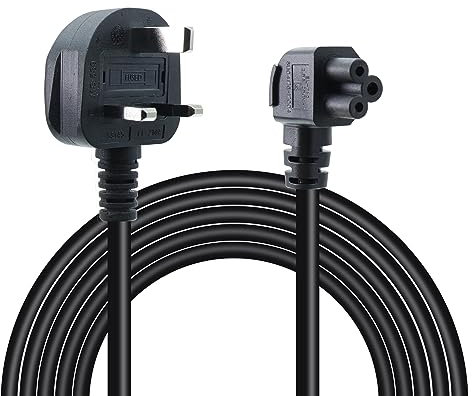 RIIEYOCA 90 Degree C5 Cloverleaf Mickey Mouse Power Supply Adapter Cord BS 1363 UK 3 Pin Plug to Right Angle IEC C5 Mains Power Cable,for Laptop,TV,Printer,PC,Projector(1.5M/4.9FT)