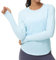 THE GYM PEOPLE Women's Long Sleeve Workout Shirts Athletic Crewneck Hiking Tops with Thumb Hole Light Blue