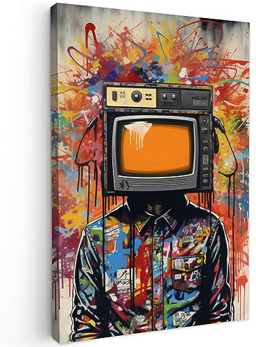 MuchoWow© Impression sur Toile Decoration Murale Peinture 60x90 cm Tableaux Decoratifs Muraux Décoration Chambre Télévision - Graffiti - Homme - Couleurs