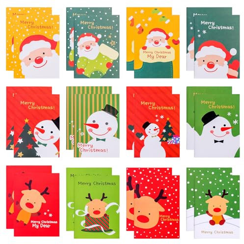 24 Stück Mini-Notizblock, Weihnachts-Kleines Notizbuch, Tragbare Notizheft, Niedliche Cartoon-Notizbuch Kinder, Notizbücher Aus Naturpapier, Ersatz-Notizblöcke für Arbeit, Büro, Zuhause und Schule (A)