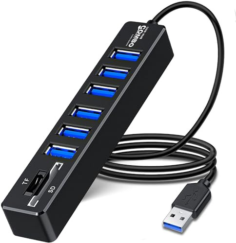 USB Hub with SD/TF Card Reader, VIENON 8 in 1 USB Extender USB Splitter with SD/Micro SD Memory Card Reader and 6 USB 2.0 Ports for PC, Laptops, Surface Pro, MacBook, iMac Pro-3FT