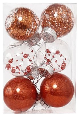 Qianderer Weihnachtskugeln, 6 Stück, sortiert, bruchsicher, 6/8 cm, Aubergine, Pailletten, Seide, Kugel, Weihnachtsbaumschmuck