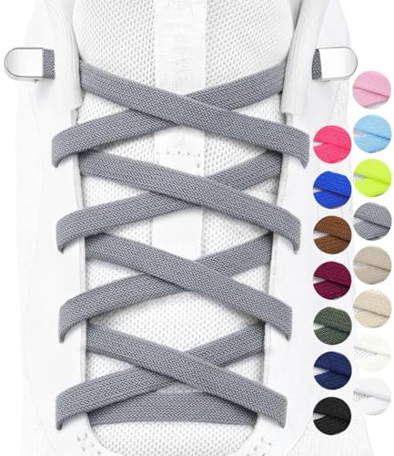 Stepace 2 pares de cordones elásticos sin atar para niños y adultos, cordones de zapatos Ajustables elásticos planos Para Zapatos y Zapatillas Gris 120