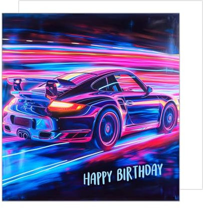 Edition Seidel Premium quadratische Geburtstagskarte mit Umschlag. Glückwunschkarte Happy Birthday Billet Karte Mann Frau Sportwagen Rennwagen 911 Auto (GQ198 SW024)