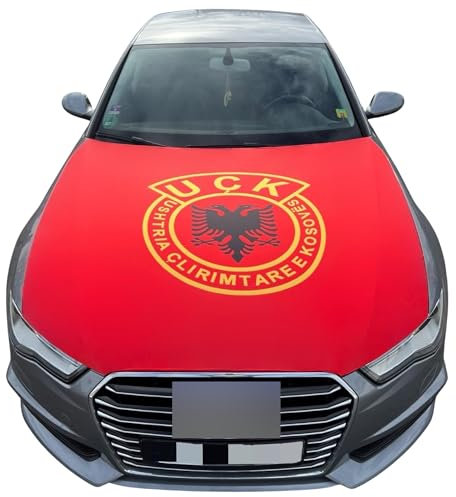 UÇK Albanische Motorhauben Flagge - Autoflagge Albanien - Motorhauben Überzieher Albanien Flagge