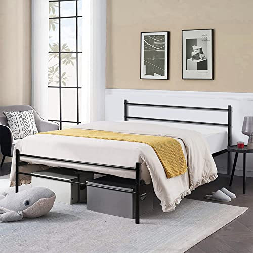 buybyroom Double Metal Bed Frame, Full Size Platform Bed Frame with Strong Headboard and Large Storage Fits Teens Adults, 140 x 190 Black