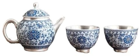 GALSOR Teeservice Für Erwachsene Teekanne Und Teetassen-Set Teeservice Blauer Und Weißer Drache Teezeremonie-Set Ästhetisches Tee-Set Aus Versilberter Keramik Komplettes Set Teekanne Teeservice