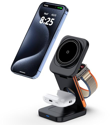 Cargador Inalambrico iPhone Portatil Cargador for Magsafe Wireless Charger,3 en 1 Cargador iPhone y Apple Watch Estacion de Carga Apple Accesorios Viaje Adecuado para iPhone 15 Watch Airpods Plegable