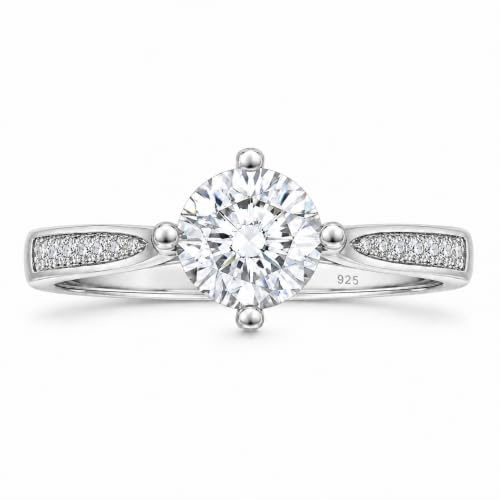 MYBELLNA Moissanite Ring für Frauen, 1ct D Farbe VVS1 Klarheit Brillante Runde Schliff Labor Diamant Ring 18K Weißgold überzogen 925 Sterling Silber Versprechen Ringe für Frauen Verlobung Hochzeit
