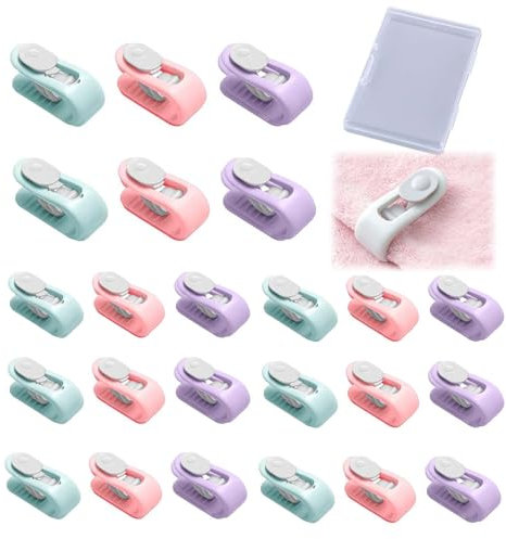 Attache Couette WISIRENT, 24 Pièces Pinces à Couette avec Boîte De Rangement, Clips de Fixation de Couette Antidérapant sans Aiguille Clip, Clip Couette pour Housse de Couette de Chambre à Coucher