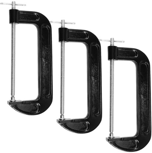 HOIGON 3 Pieces 10 Inch C Clamp Set, Cast Iron C Clamp Set with 10 Inch Jaw Opening, 4 Inch Throat Depth for Woodworking, Welding, and Building, Black