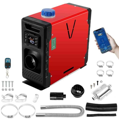 Ikodm 12V Standheizung Diesel 8kw Standhezung 5L Dieselheizung Diesel Lufterhitzer mit Bluetooth APP & Fernbedienung,Air Diesel Heizung LCD Monitor für LKW Wohnmobil RV Boote Auto Rot