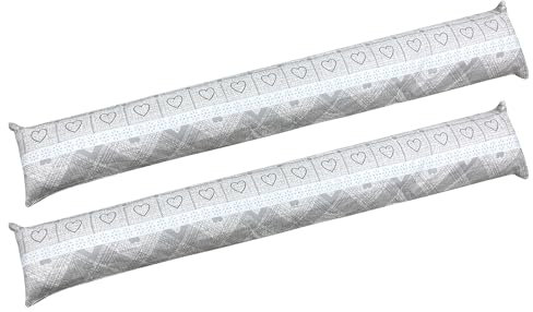 2x Paraspifferi Imbottiti Isolante Per Porte E Finestre Lavabili Sfoderabili In Cotone Risparmio Energetico Fermaporta Paravento 110Cm Sottoporta Salsicciotto Isolamento Termico - Cuoricini Grigio