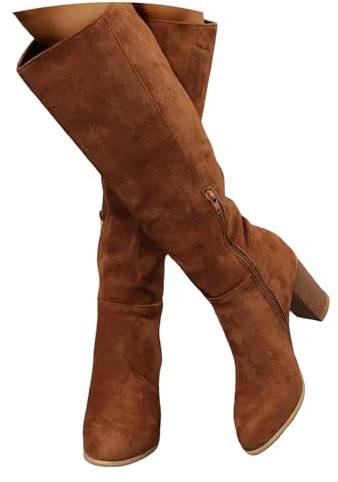 Weitschaftstiefel-Damen-XXL: Stiefel Weiter Schaft Damen Weitschaftstiefel-Langschaftstiefel Long Boots Cowboystiefel Schwarz Winterstiefel Damenstiefel Schlupfstiefel Hohe Stiefel Wildlederstiefel