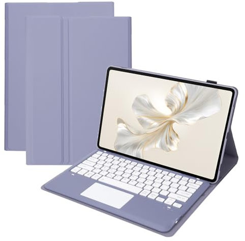 Funda Teclado para Tableta Honor Pad 9 de 12,1 Pulgadas 2024, Contener Ñ,Teclado Trackpad Inalámbrico Bluetooth Desmontable Y Cubierta Delgada De Soporte De PU HEY2-W09,Púrpura