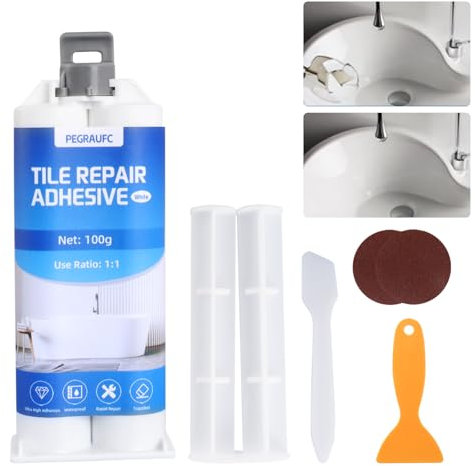 PEGRAUFC 100g Emaille Reparatur Set, Fliesenreparaturset Weiß, Waschbecken Reparaturset Keramik Weiß, Fliesenreparaturpaste, Repair Paste, Keramik Reparaturset, Zum Kratzern, Löchern, Rissen