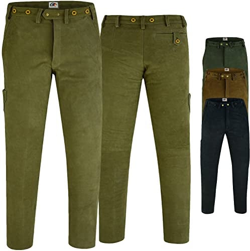 German Wear Jagdhose Herren Lederhose Trachtenhose aus 100% Büffelleder Nubuk Robuste Lederhose für Jagd Wandern Trekking Outdoor mit Messertasche und Kürzbarer Beinlänge