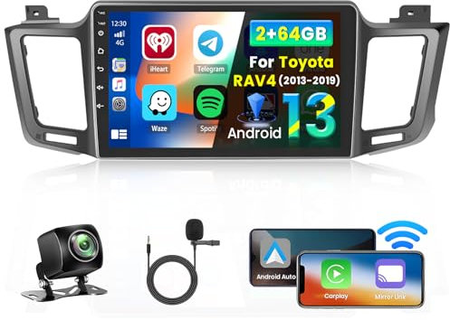 Inefala Android 15 Autoradio für Toyota RAV4 2013-2019 mit Wireless CarPlay Android Auto 2+64G, 9 Zoll Bildschirm Unterstützung DSP 28UI FM RDS GPS Bluetooth WiFi SWC AHD Rückfahrkamera