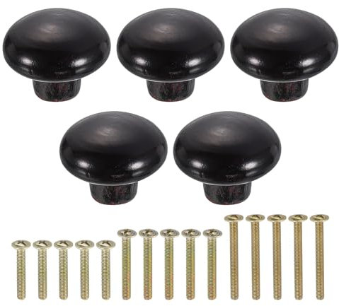 sourcing map 5Pcs Round Wood Drawer Knob, 1.3 x 0.98 Round Cabinet Knobs Mushroom Shape Paint Surface Wooden Knobs with Screws for Furniture Drawer Dresser Wardrobe Cupboard, Tea Red