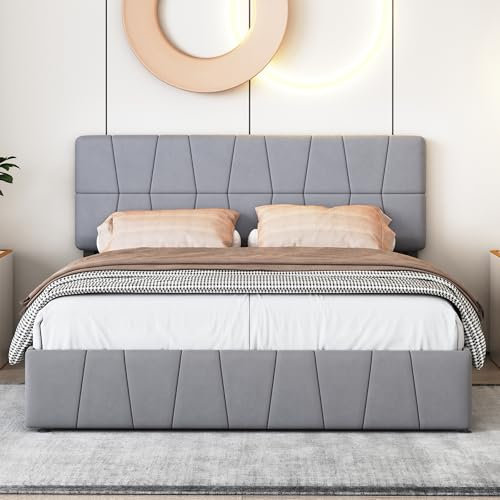 Callicarpa Cama tapizada de 160 x 200 cm con cabecero, cama de matrimonio con 4 cajones de almacenamiento, cama con espacio de almacenamiento, cabecero ajustable, cama de almacenamiento, respaldo de