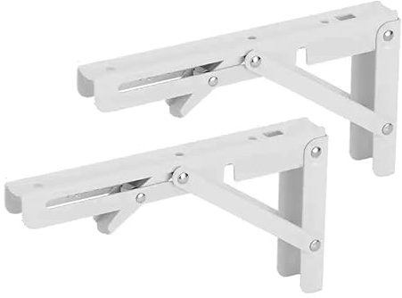 2PCS Klappkonsole Schwerlast 200mm, Klappwinkel 90 Grad, Scharniere Klappbar Winkel, Klappscharniere für Tischplatten Klapptisch Wand, Regalwinkel Regalträger für Küche Büro Tisch, weiß