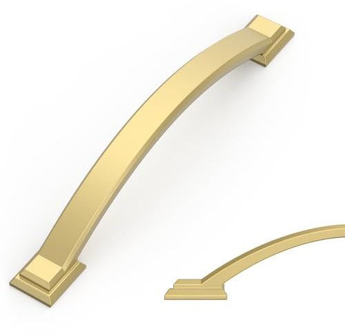 Amerdeco 10 Stück Möbelgriffe Gold 128mm Lochabstand, Zinklegierung Schubladengriffe & Schrankgriffe für Küchenschränke & Kleiderschränke UK0081