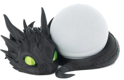 Costume Wizard Dragon Stand for Echo Dot 4th/5th Gen, 3D Printed Dragon Amazon Echo Desktop Speakers, Holder for Echo Dot 5th Gen Echo Dot 4th Gen, Made in USA (Black)