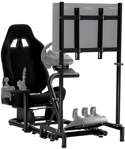 Anman G920 Racing Simulator Cockpit mit schwarzem Sitz und Monitorhalterung für Thrustmaster/Fanatec/Logitech G27 G29 G923 T300RS GT, ohne Handbremse, Lenkrad, Pedale und Monitor