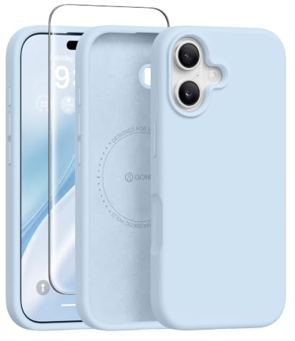 GONEZ für iPhone 17 Hülle Silikon 6,3 Zoll & Displayschutz, [MagSafe-kompatibel] dünne Handyhülle aus Flüssigsilikon, Kratzfeste und stoßfeste, Mikrofaserfutter Schutz Case, Blau
