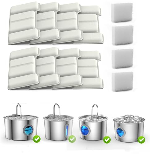 Cat Water Fountain Filter, 8 Carbon & 4 Foam Filters for JLVDXN 2.2L/3.2L | 3-Stage Filtration with Activated Carbon & Ion Exchange Resin; pump sponges trap fine debris for cleaner, fresher water