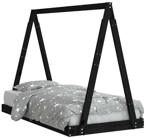 Eleganz Kinderbett 80x160 cm aus Massivholz Kiefer - Schwarzes Babybett für sicheres & gesundes Schlafen | Langlebig & stabil | Ideal für Kinderzimmer
