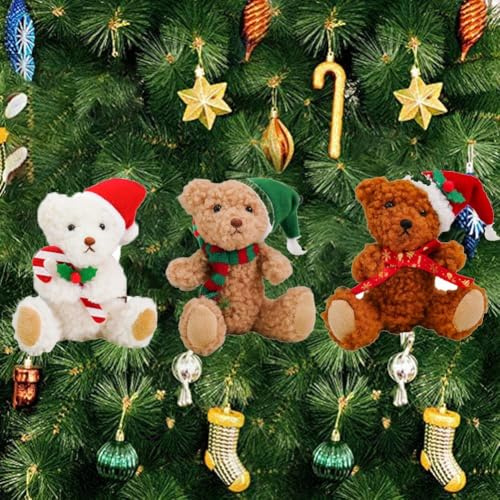 ComfyHarbor 3 Pack Christmas Teddy Bears Plush Ornaments Featuring Hanging Dolls for Holiday Tree Mantel Centerpiece Gifts Basket DecorationsColorful 5.9 Inch