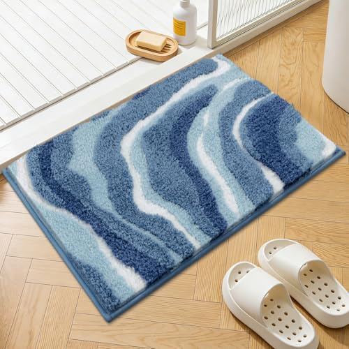 Enyhom Bath Mat 80 x 120 cm, Extra Large Bathroom Mat Floor Rug, Blue