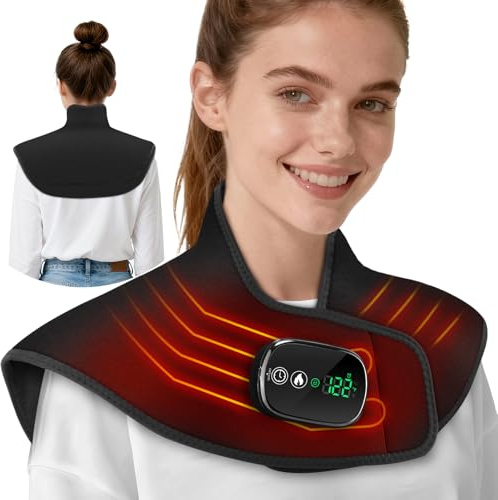 Cordless Heating Pad for Neck and Shoulder, Rechargeable Heated Shoulder Wrap for Women and Men, 4 Heating Levels, 5 Timing Setting
