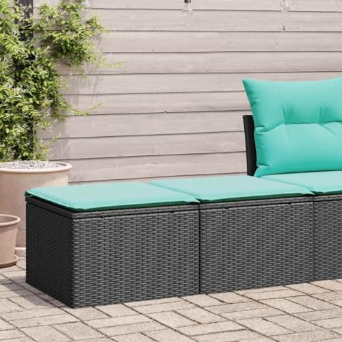 Mandloder 2-TLG. Garten-Sofagarnitur, Schwarz Poly Rattan, mit Kissen, Stauraum, UV-beständig, 55x55x37cm Hocker für Terrasse, Balkon, Außenbereich