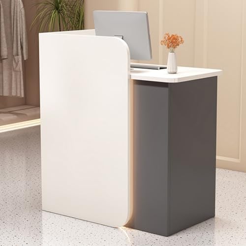 uofgcru Empfangstheke,Rezeption Desk,Empfangstresen Counter klein,Holz Verkaufstresen Empfangstisch,Tresen Bar mit Schubladen,für Büro,Salon(Weiß + Grau - 80x45x100cm)