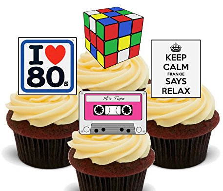 I Love the 80s - Edible Cake Decorations - Stand-up Wafer Cupcake Toppers (Pack of 12)