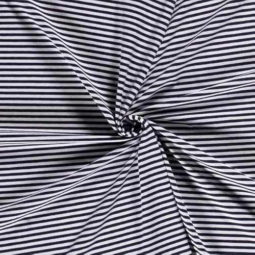 Jersey Stoff Blau/Weiß schmal gestreift als Meterware zum Nähen, 50 cm