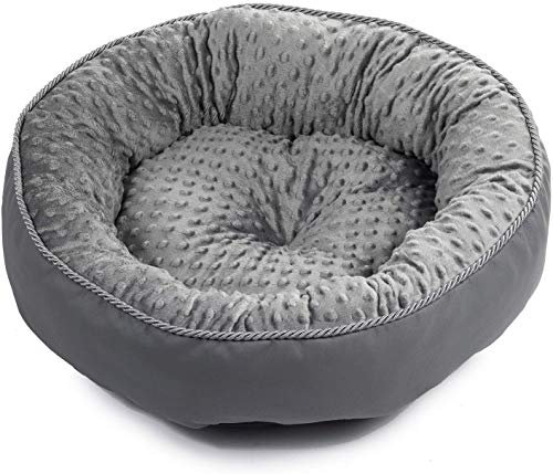 BOUTIQUE ZOO Hundebett Kunstleder Katzenbett Donut Rund Flauschig Plüsch mit Rand - Dunkel Grau - S