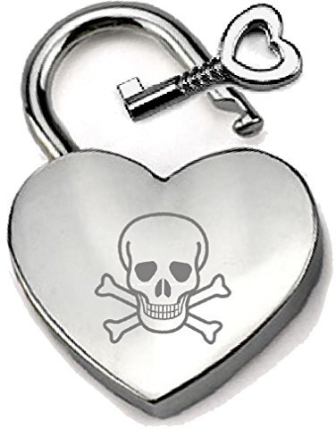 Argenté Cœur Cadenas en option Message Box Pirate Tête de mort Jolly Roger gravé