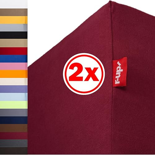r-up Beste Spannbettlaken Doppelpack 200x220-220x240 bis 35cm Höhe viele Farben 95% Baumwolle / 5% Elastan 230g/m² Oeko-TEX stressfrei auch für hohe Matratzen (Bordeauxrot)