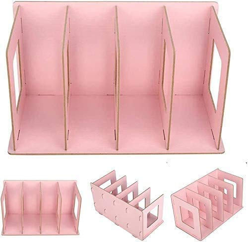 Zeitungsständer Bücherregal, Hölzerne DIY Desktop Bücherregal Rack Bücher DVD Lagerung Magazinhalter für Studenten Kinder Erwachsene(Hellrosa)